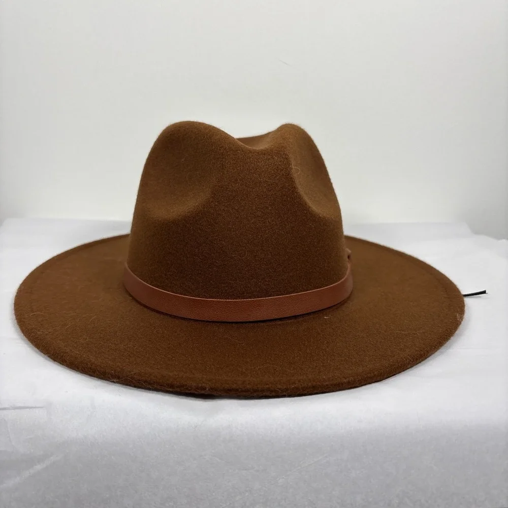 Large Wide Brim Felt Fedora Panama Cowboy Girl Hat Casual Jazz Cap Women Brown
